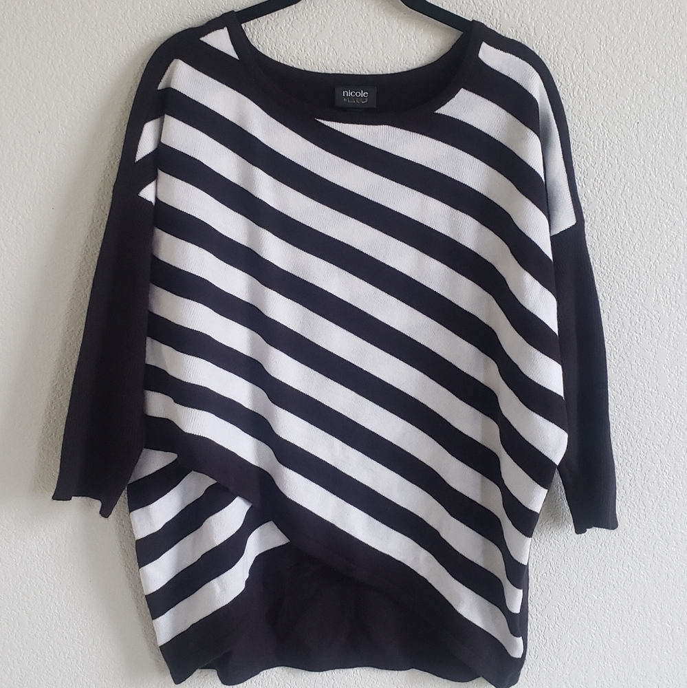 Nicole by Nicole Miller Stripe Faux Wrap Sweater